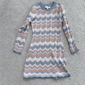 Stylish Chevron Knit Dress - Blue and Tan